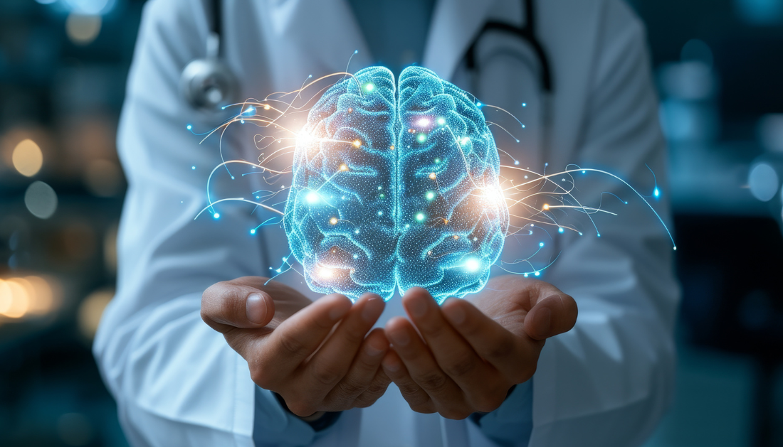 Illustration of brain development and dopaminergic signaling linked to autism spectrum disorder (ASD).